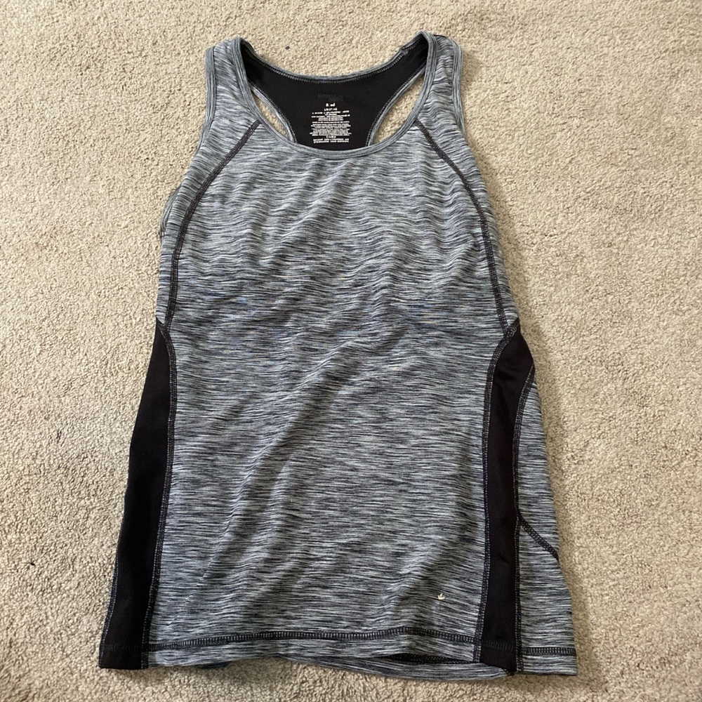 Gray and black tape top. Loose fitting.